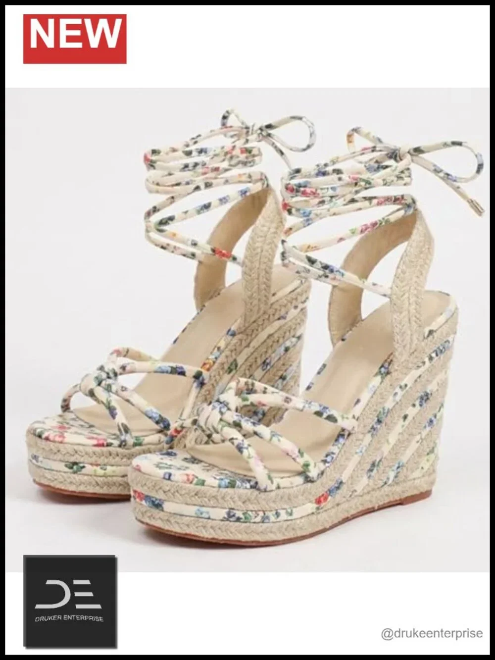Women's Espadrille Wedge Sandals Flower Pattern Lace-up Crisscross Strap Open